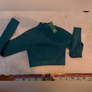 blue cropped turtleneck
